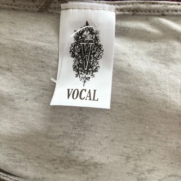 Vocal Off Shoulder Cutout Tee Rhinestone Acid Wash Gray Grunge Biker Size XL - Picture 4 of 5